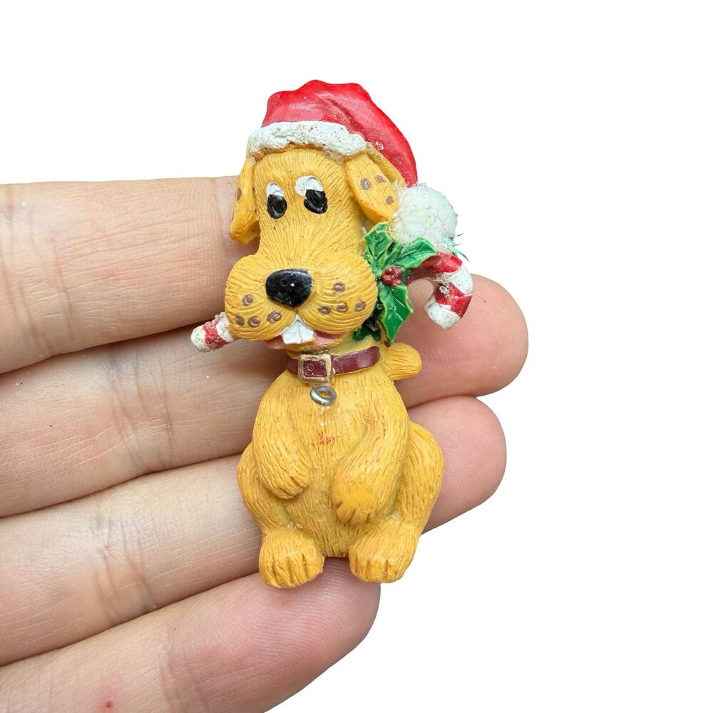 Vintage Christmas Dog pin, Christmas brooch, Santa Paws brooch Christmas jewelry
